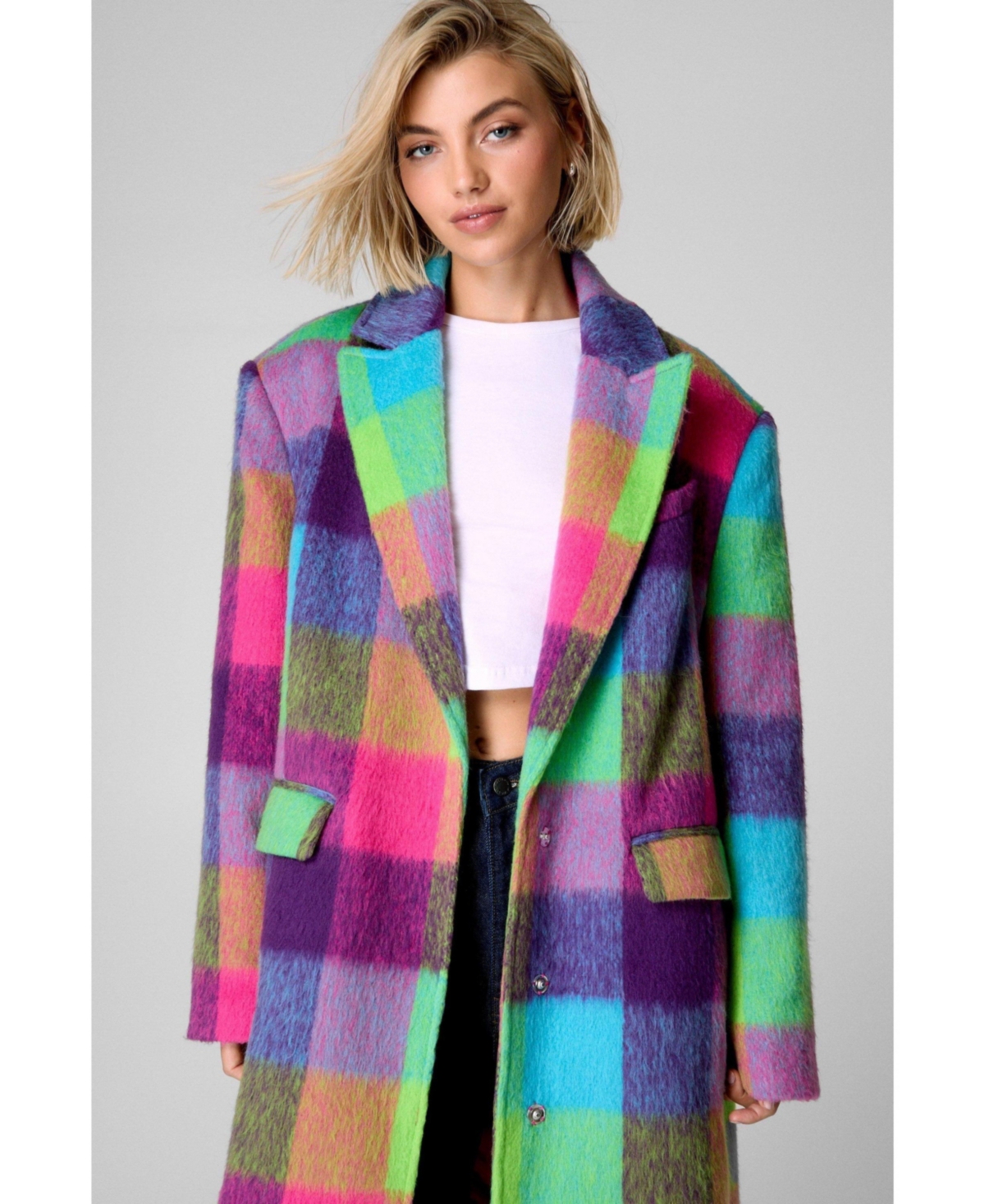 Nasty Gal Women's Multi Check Tailored Coat