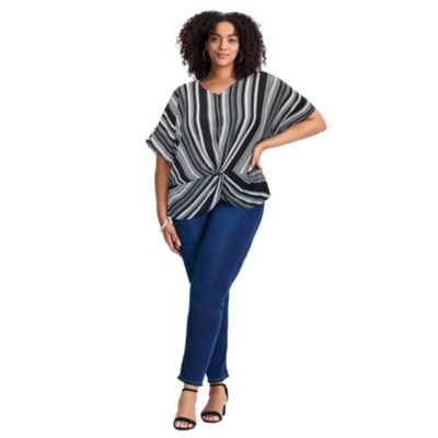 Women's Plus Size Knot Front Dolman Sleeve Blouse