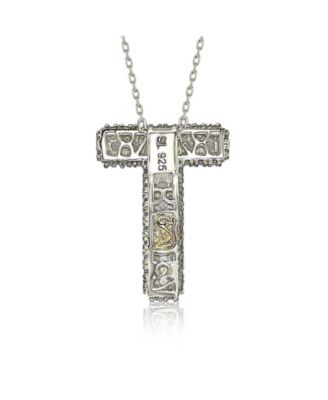 Suzy Levian Sterling Silver Sapphire 3-D Letter "T" Initial Pendant