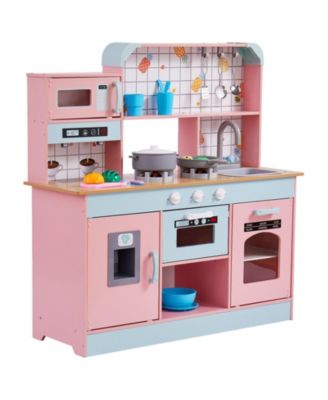 Wooden Play Kitchen Set with Electronic Sounds & LED Lights, Pink
