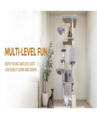 84.6'' Cat Tree with Wide Base, 3 Large Hinding Condo in Light Gray
