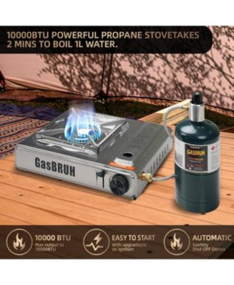 Dual Fuel Camping Stove, 10000BTU Portable Propane/Butane Gas Stove with Windblocker & Carry Case (Fuel Not Included).