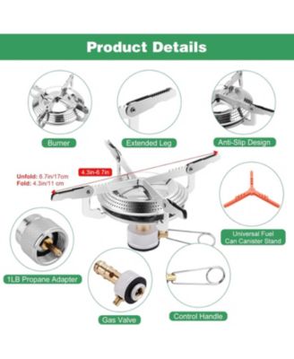 Portable Camping Stove Burner, Backpacking Stove with 1LB Propane Tank Adapter, Fuel Can Canister Stand and Carry Case, Portable Camping Burner