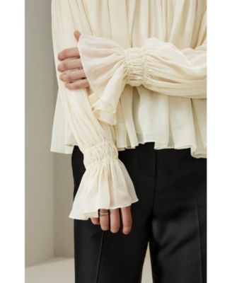 Women's Sheer-shoulder Ruffle Top