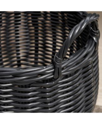 Round Resin Woven Hamper Basket, with Handles, Multi-Purpose Organizer, for Decoration in Bedroom, Living Room, Laundry Room, Entryway