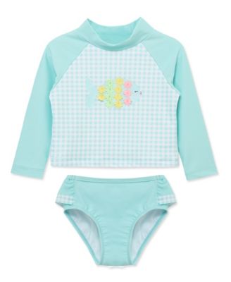 Baby Girls' Fish Long-Sleeve Rash guard and Swim Bottoms, 2-Piece Set