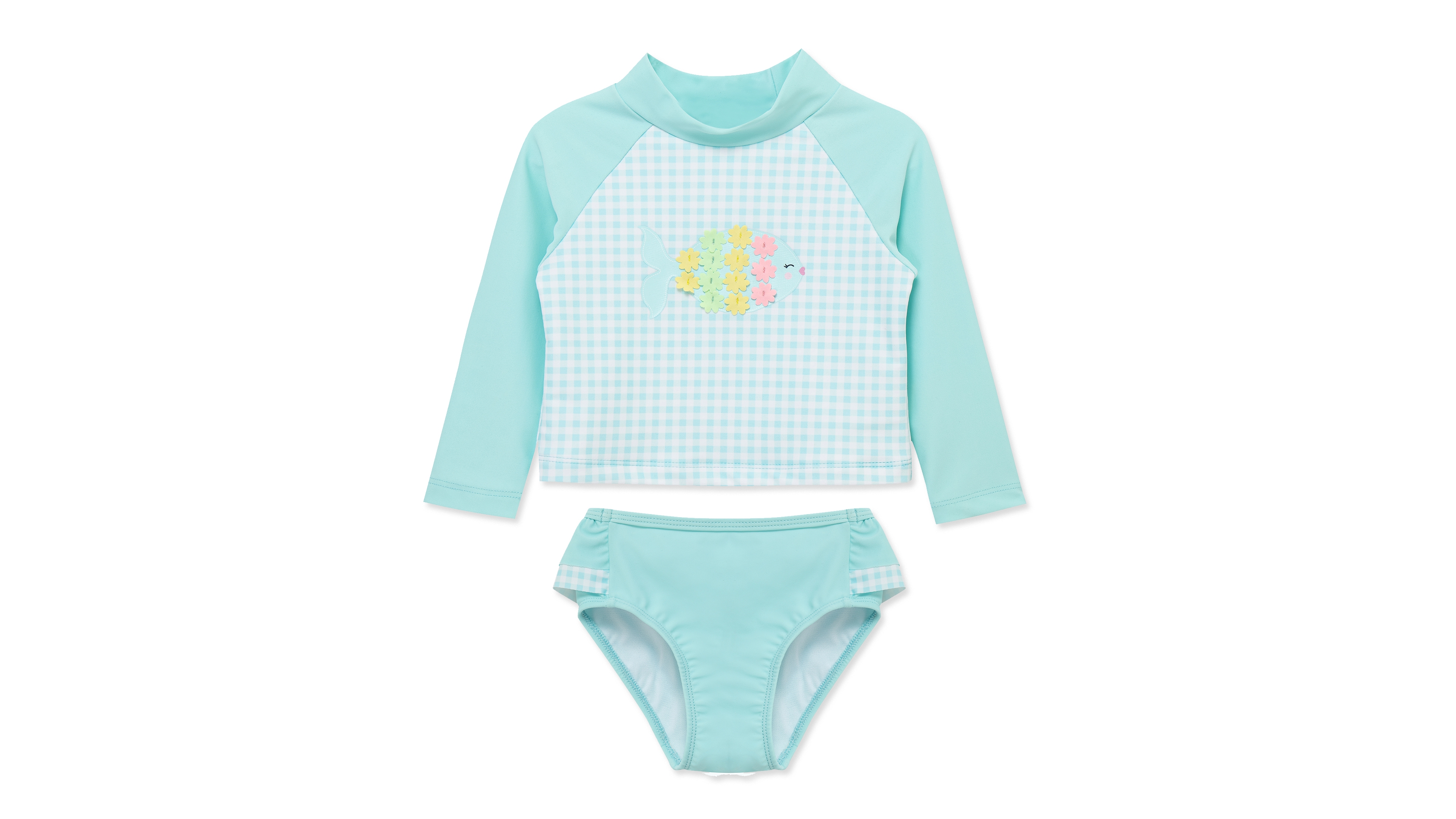 Little Me Baby Girls' Fish Long-Sleeve Rash guard and Swim Bottoms, 2-Piece Set