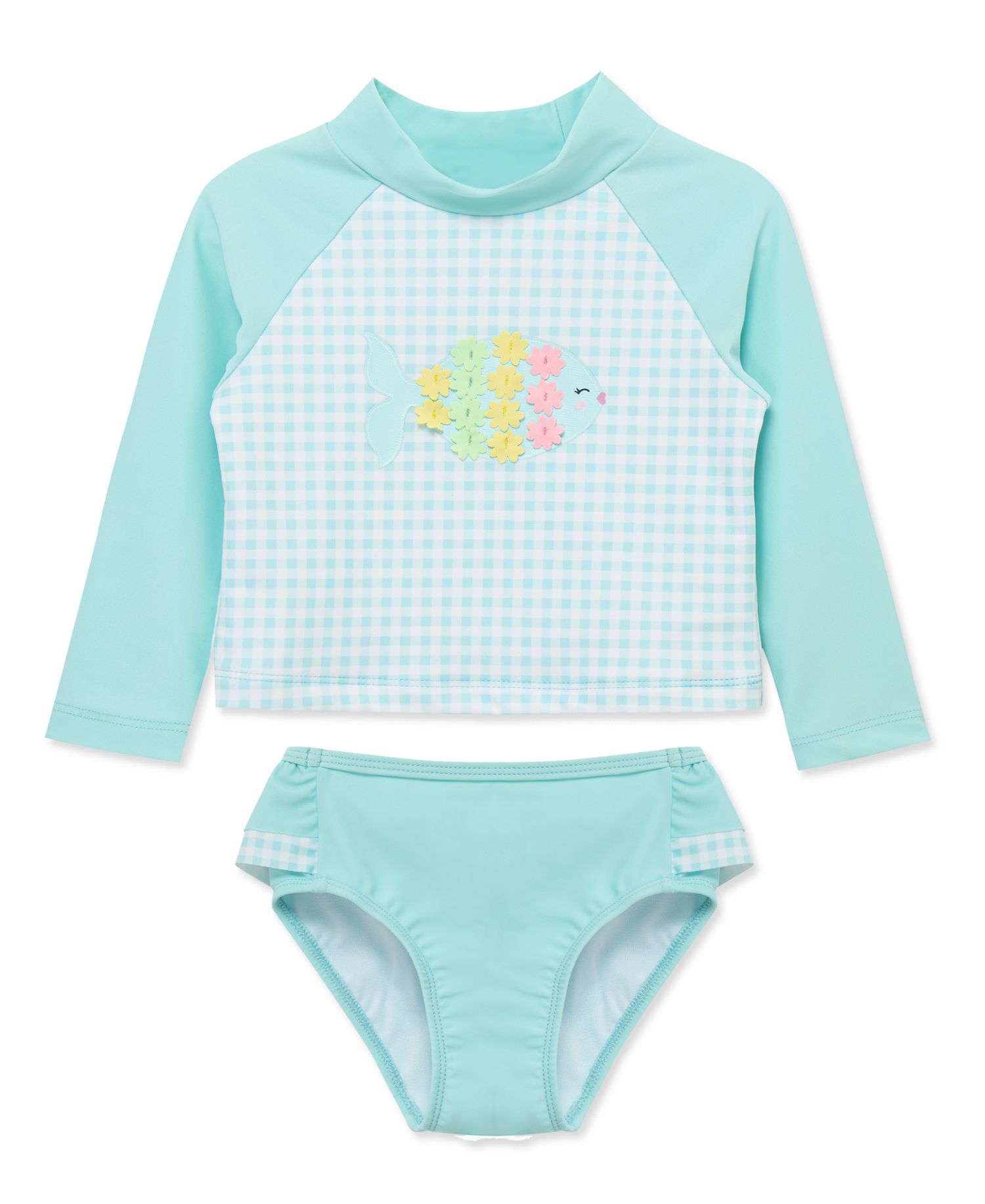 Baby Girls' Fish Long-Sleeve Rash guard and Swim Bottoms, 2-Piece Set