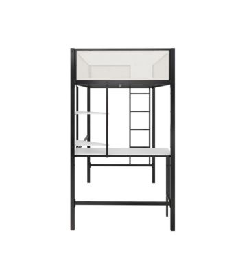 Two Tone Metal Bunk Bed with Desk Storage Loft Bed for Kids Teens Dorm Black White
