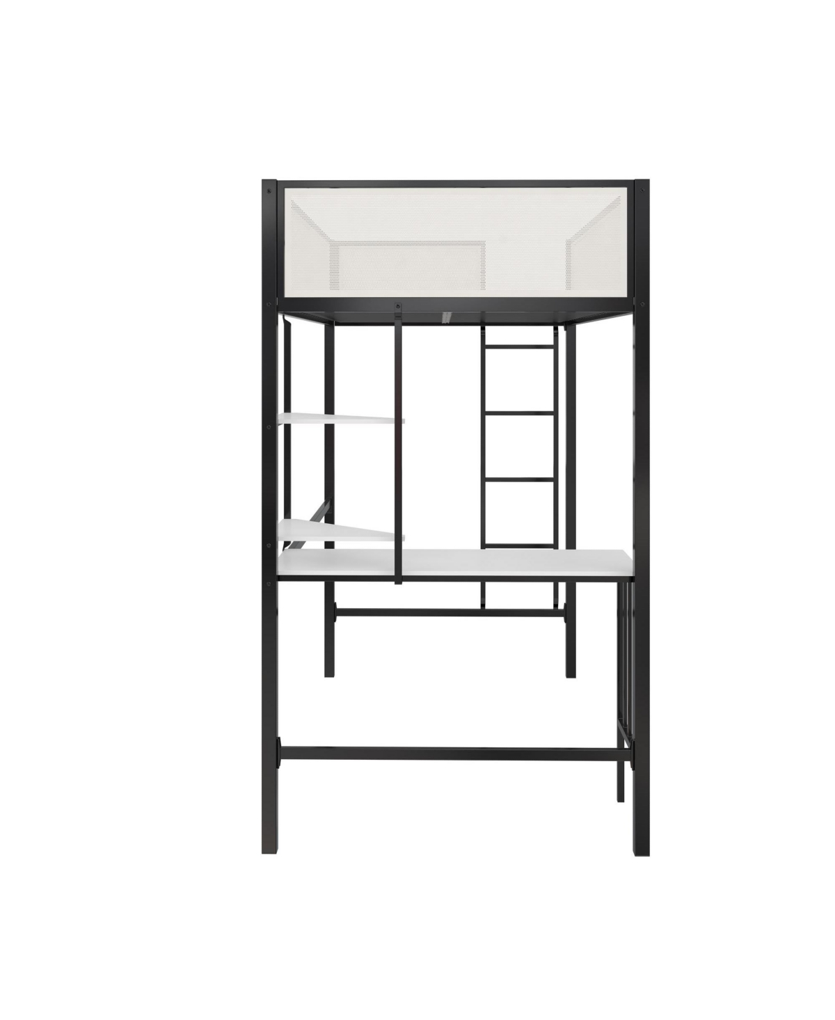 Lovmor Two Tone Metal Bunk Bed with Desk Storage Loft Bed for Kids Teens Dorm Black White