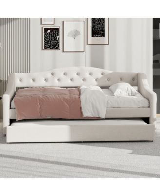 Upholstered Twin XL Size Daybed with LED Belt and Trundle