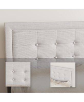 Queen Size Iron Platform Bed Frame with Wooden Slats & Upholstered Headboard Elegant Playhouse Style