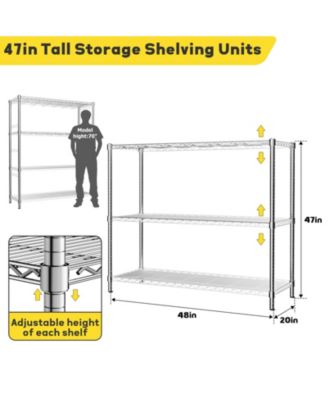 3-Tier 48 in W x 47 in H x 20 in D Height Adjustable Garage Wire Shelving Unit