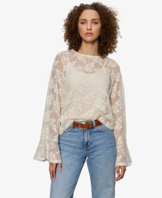 Women's Boho Lace Crew Neck Top
