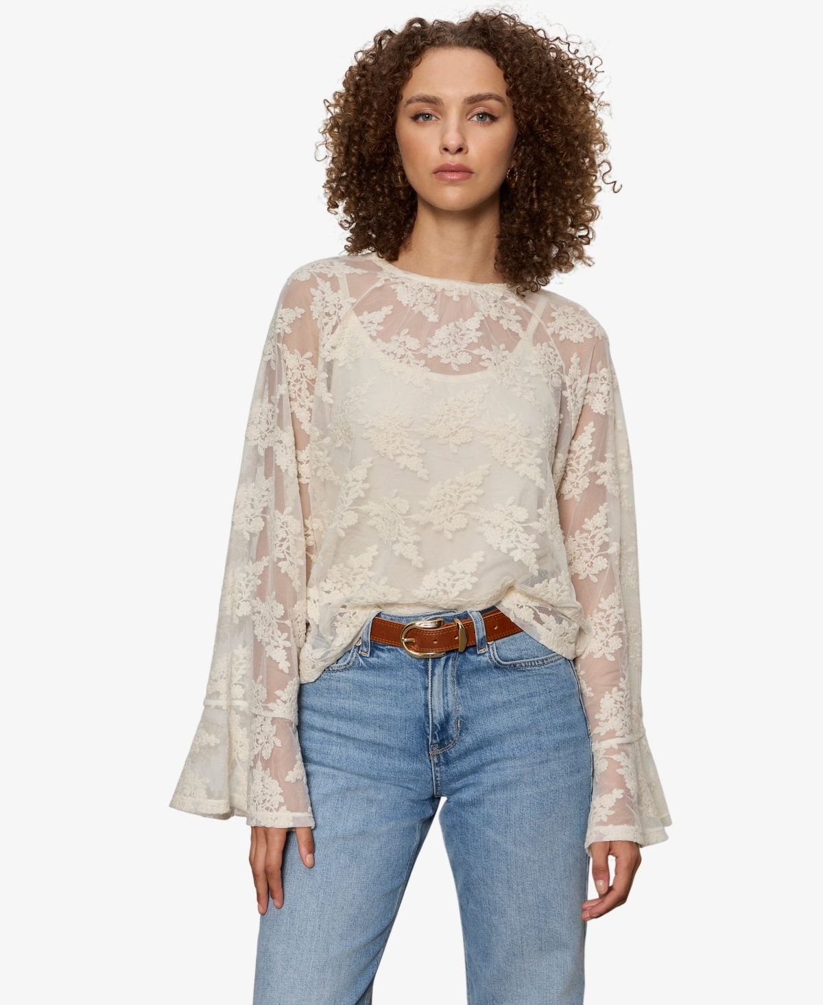 Sanctuary Women's Boho Lace Crew Neck Top