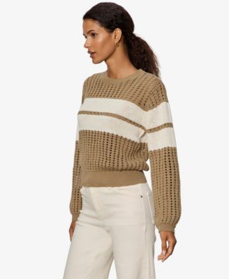Women's Sporty Openwork Popover Crew Neck Sweater