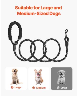 Heavy-Duty Reflective Rope Dog Leash, 6', Black