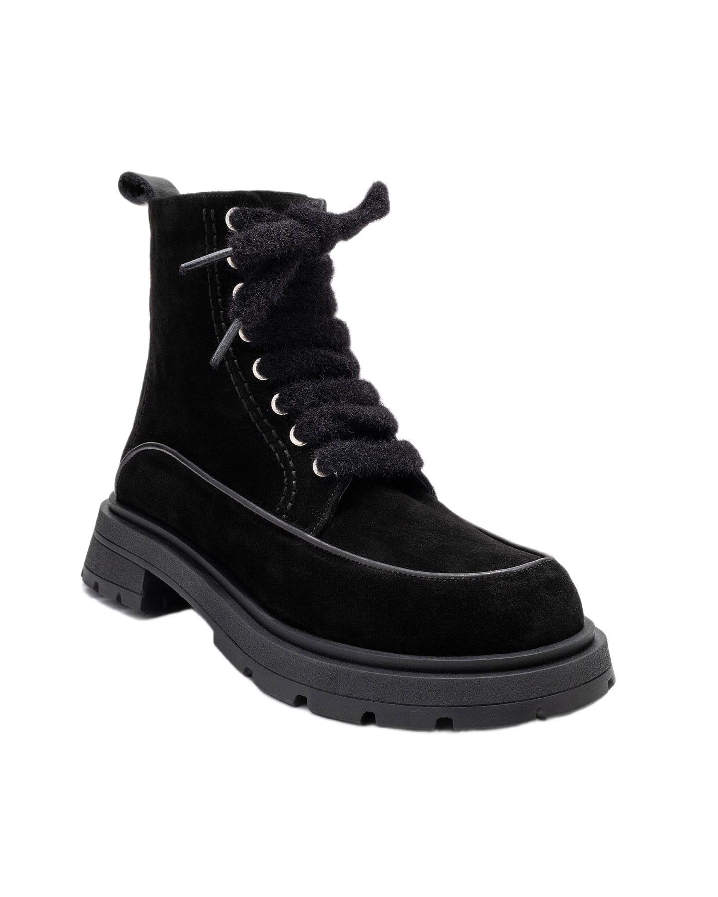 Женские ботинки Forever & Always Shoes Mina Leather Combat Boot, цвет: Чёрный замшевый кожаный — фото 1