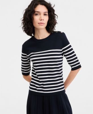 Jeans Women's Elbow-Sleeve Button-Trim Sweater