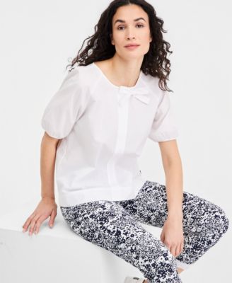 Jeans Women's Cotton Bow-Trim Top