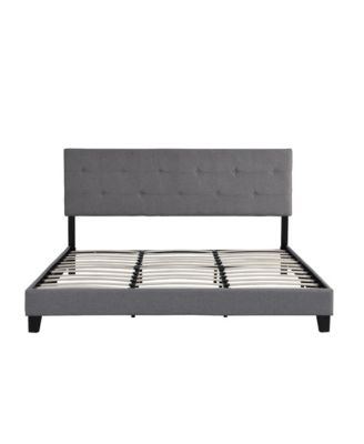 King Size Upholstered Platform Bed Frame with Button Tufted Linen Fabric Headboard No Box Spring Needed Wood Slat Support Easy Assembly Gray