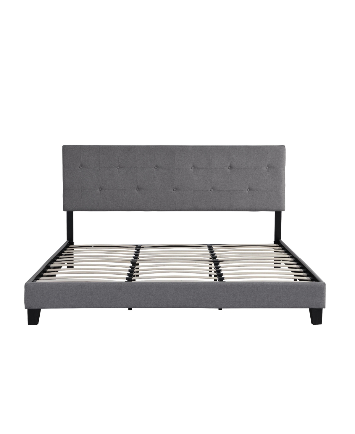 Lovmor King Size Upholstered Platform Bed Frame with Button Tufted Linen Fabric Headboard No Box Spring Needed Wood Slat Support Easy Assembly Gray