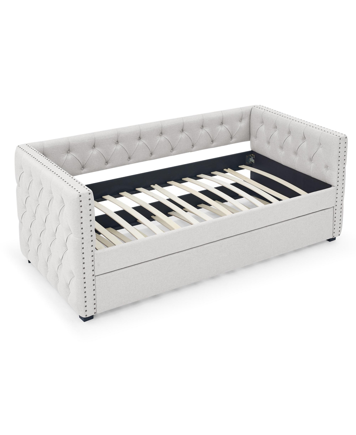 Lovmor Daybed with Trundle Upholstered Tufted Sofa Bed with Button and Copper Nail on Square Arms both Twin Size Beige