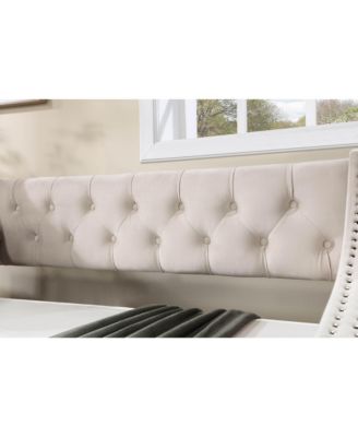 Daybed with Trundle Upholstered Tufted Sofa Bed with Button and Copper Nail on Arms full Size Beige