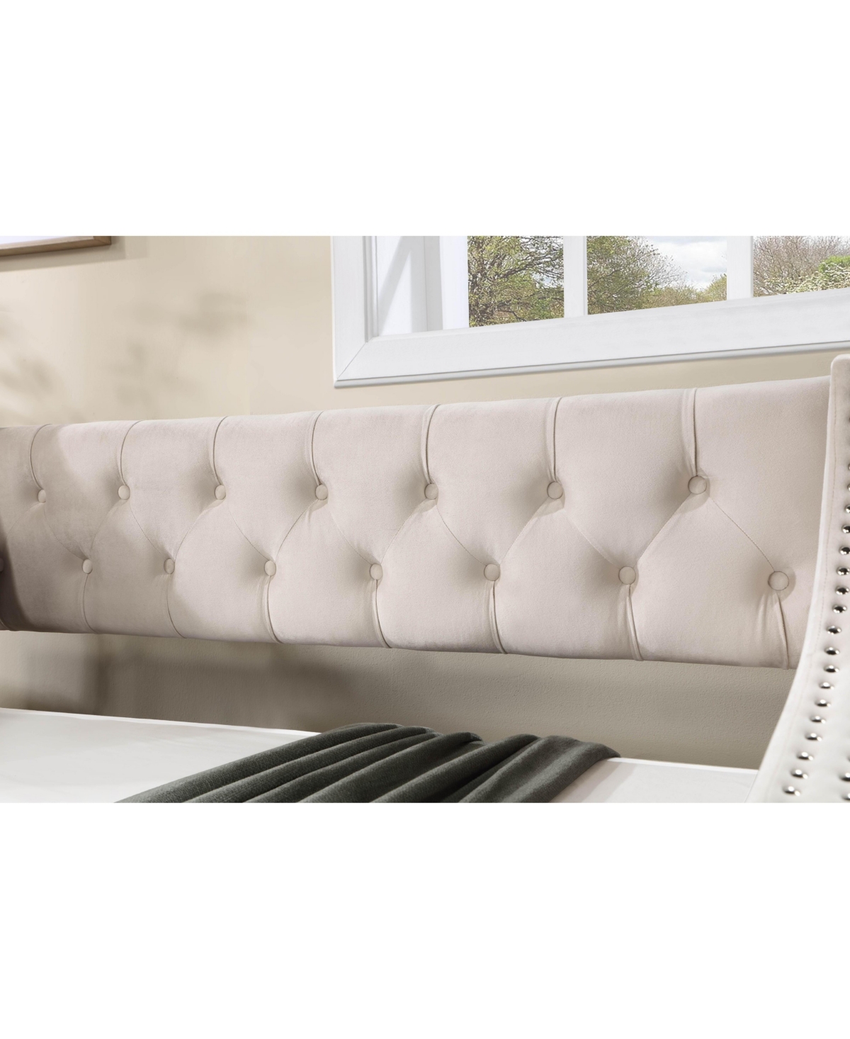 Daybed with Trundle Upholstered Tufted Sofa Bed with Button and Copper Nail on Arms full Size Beige
