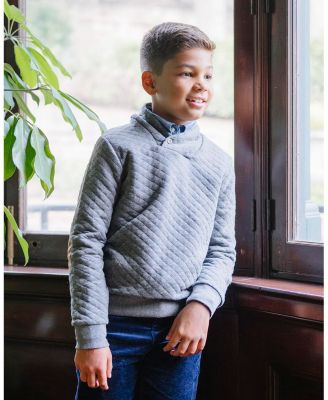Boys Long Sleeve Quilted Shawl Collar Sweatshirt with Elbow Patches