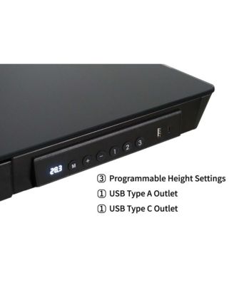 Hi Rise Standing Desk with Drawer, Black Glass Top, 48x24" Desk, Electric Powered Height Adjustment with Two USB Charging Ports