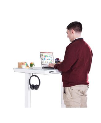 Hi Rise Standing Desk with Drawer, White Glass Top, 48x24" Desk, Electric Powered Height Adjustment with Two USB Charging Ports