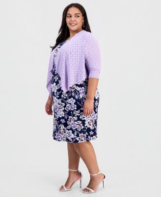Plus Size 2-Pc. Floral-Print Sleeveless Dress and 3/4-Sleeve Shrug