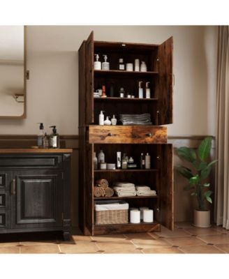 72" Tall Kitchen Pantry Modern Farmhouse Cupboard Cabinet with 4 Barn Doors