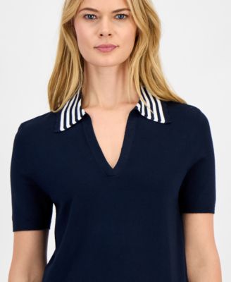 Women's Striped Johnny-Collar Sweater