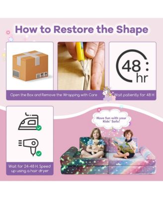 8 PCS Modular Kids Play Couch with Handles Machine Washable Covers for Building Fort