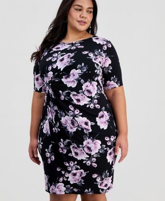 Plus Size Floral Twist-Front Elbow-Sleeve Dress