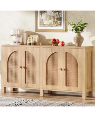 59" Rattan Kitchen Storage Buffet Cabinet, with 4 Doors