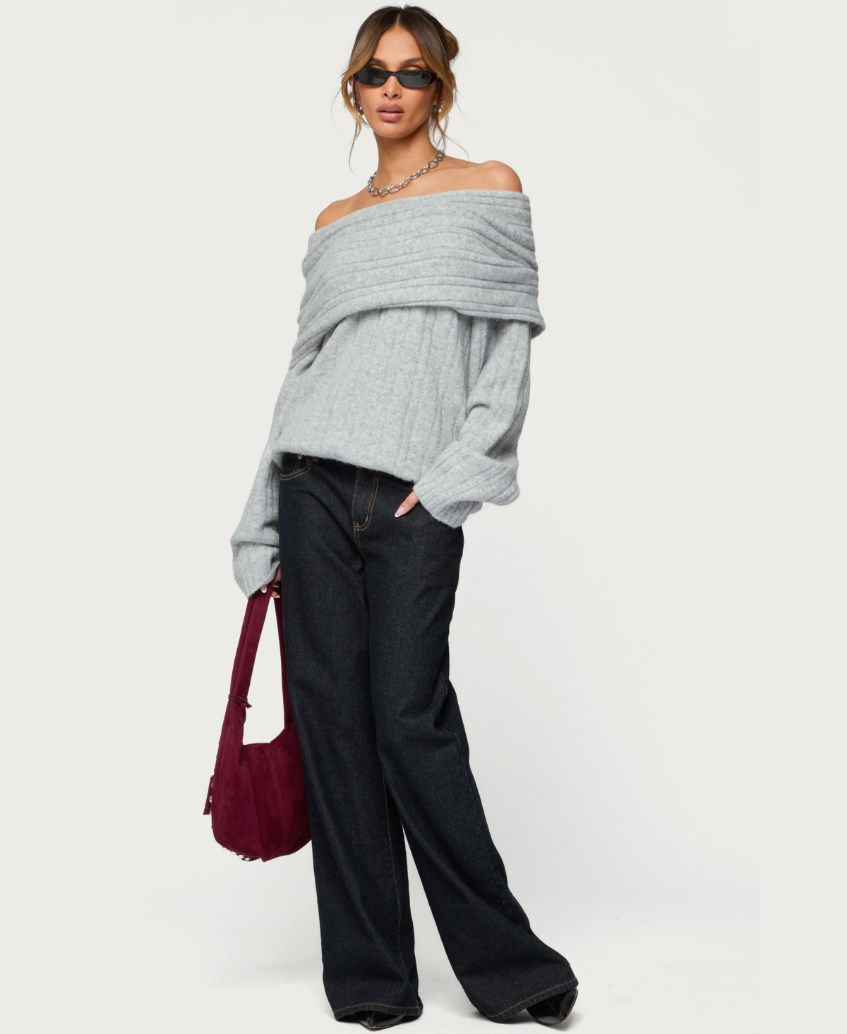 Edikted Womens Kadenna Oversized Off Shoulder Sweater