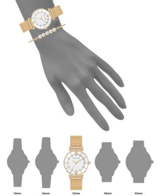 Women's Quartz Round Gold-Tone Stainless Steel Mesh Watch Set, 32mm