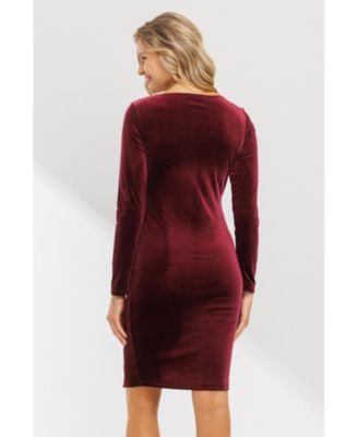 Maternity Velvet Long Sleeve Square Neck Mini Dress