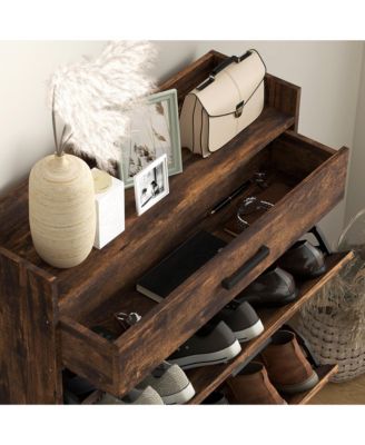 Hallway Shoe Bench with Drawer and Shelves