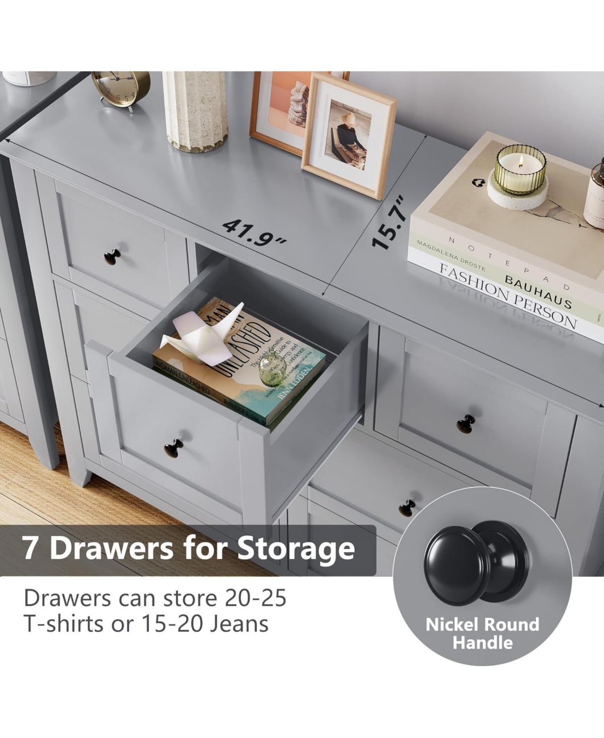 gaomon 7-Drawer Modern Wood Organizer Dresser, Ample Storage Space for Bedroom, Living Room, Entryway