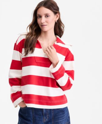 Women's Striped Interlock Knit Sailor Collar Top