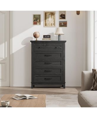 5-Drawer Black Freestanding Wooden Chest, 41.3" Tall, Vertical Dresser for Living Room, Bedroom, Entryway ,measuring 31.5"L x 15.8"W x 41.3"H.
