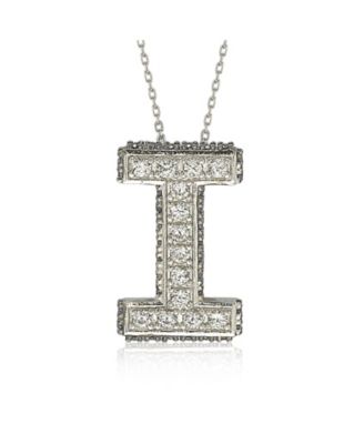 Suzy Levian Sterling Silver Sapphire 3-D Letter "I" Initial Pendant
