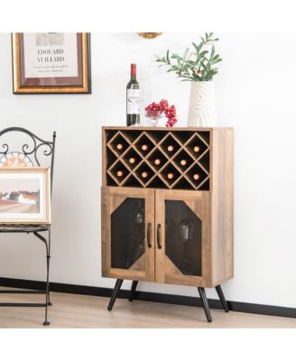 2-Door Kitchen Storage Bar Cabinet Buffet Sideboard w/ Wine Rack & Glass Holder