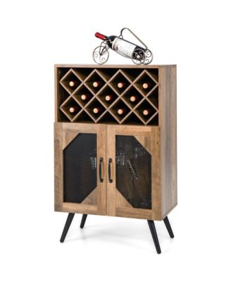 2-Door Kitchen Storage Bar Cabinet Buffet Sideboard w/ Wine Rack & Glass Holder