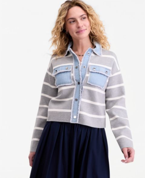 Женские кардиганы On 34th Women's Denim-Trim Striped Cardigan Jacket