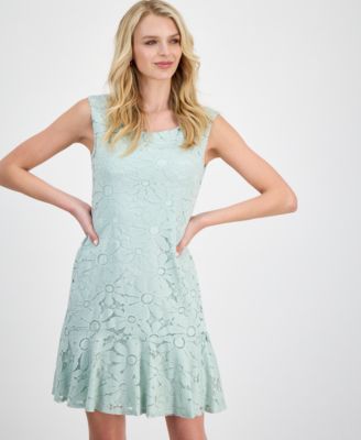 Women's Floral-Lace Ruffle-Hem Sleeveless Dress